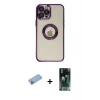 MARSİLYAN™- iPhone 12 Pro Kılıf Pusula Form - Siyah 360 Mat Full Body Arka Koruyucu + Mavi Shine Kamera Lens Koruma Cam