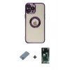MARSİLYAN™- iPhone 12 Pro Kılıf Pusula Form - Siyah 360 Mat Full Body Arka Koruyucu + Metal Kamera Lens Koruma Cam - GS
