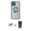 MARSİLYAN™- iPhone 12 Pro Kılıf Pusula Form - Siyah 360 Mat Full Body Arka Koruyucu + Sarı Renkli Kamera Lens Koruma Cam