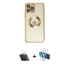 MARSİLYAN™- iPhone 12 Pro Kılıf Pusula Form - Siyah 3D Antistatik Cam Ekran Koruyucu + Kamera Lens Koruma Cam - SF
