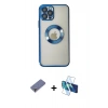 MARSİLYAN™- iPhone 12 Pro Kılıf Pusula Form - Siyah 3D Antistatik Cam Ekran Koruyucu + Metal Kamera Lens Koruma Cam - GD