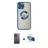 MARSİLYAN™- iPhone 12 Pro Kılıf Pusula Form - Siyah 3D Antistatik Cam Ekran Koruyucu + Neon Fosforlu Kamera Lens - SI