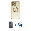 MARSİLYAN™- iPhone 12 Pro Kılıf Pusula Form - Siyah 3D Antistatik Cam Ekran Koruyucu + Neon Fosforlu Kamera Lens - MI