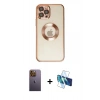 MARSİLYAN™- iPhone 12 Pro Kılıf Pusula Form - Siyah 3D Antistatik Cam Ekran Koruyucu + Neon Fosforlu Kamera Lens - SI