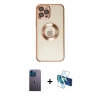 MARSİLYAN™- iPhone 12 Pro Kılıf Pusula Form - Siyah 3D Antistatik Cam Ekran Koruyucu + Neon Fosforlu Kamera Lens - MI