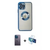 MARSİLYAN™- iPhone 12 Pro Kılıf Pusula Form - Siyah 3D Antistatik Cam Ekran Koruyucu + Neon Fosforlu Kamera Lens - MI