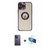 MARSİLYAN™- iPhone 12 Pro Kılıf Pusula Form - Siyah 3D Antistatik Cam Ekran Koruyucu + Neon Fosforlu Kamera Lens - MI