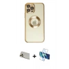 MARSİLYAN™- iPhone 12 Pro Kılıf Pusula Form - Siyah 3D Antistatik Cam Ekran Koruyucu + Rainbow Kamera Lens Koruma Cam - GD