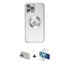 MARSİLYAN™- iPhone 12 Pro Kılıf Pusula Form - Siyah 3D Antistatik Cam Ekran Koruyucu + Rainbow Kamera Lens Koruma Cam - GD