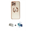 MARSİLYAN™- iPhone 12 Pro Kılıf Pusula Form - Siyah 3D Antistatik Cam Ekran Koruyucu + Rainbow Kamera Lens Koruma Cam - GD