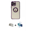 MARSİLYAN™- iPhone 12 Pro Kılıf Pusula Form - Siyah 3D Antistatik Cam Ekran Koruyucu + Rainbow Kamera Lens Koruma Cam - GD