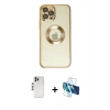 MARSİLYAN™- iPhone 12 Pro Kılıf Pusula Form - Siyah 3D Antistatik Cam Ekran Koruyucu + Shine Kamera Lens - GS