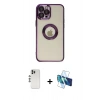 MARSİLYAN™- iPhone 12 Pro Kılıf Pusula Form - Siyah 3D Antistatik Cam Ekran Koruyucu + Shine Kamera Lens - GS