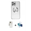 MARSİLYAN™- iPhone 12 Pro Kılıf Pusula Form - Siyah 3D Antistatik Cam Ekran Koruyucu + Shine Kamera Lens - GD