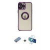 MARSİLYAN™- iPhone 12 Pro Kılıf Pusula Form - Siyah 3D Antistatik Cam Ekran Koruyucu + Shine Kamera Lens Koruma Cam - PE