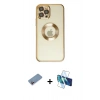 MARSİLYAN™- iPhone 12 Pro Kılıf Pusula Form - Siyah 3D Antistatik Cam Ekran Koruyucu + Shine Kamera Lens Koruma Cam - PE
