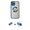 MARSİLYAN™- iPhone 12 Pro Kılıf Pusula Form - Siyah 3D Antistatik Cam Ekran Koruyucu + Shine Kamera Lens Koruma Cam - GD