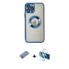 MARSİLYAN™- iPhone 12 Pro Kılıf Pusula Form - Siyah 3D Antistatik Cam Ekran Koruyucu + Shine Kamera Lens Koruma Cam - PE