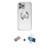MARSİLYAN™- iPhone 12 Pro Kılıf Pusula Form - Siyah 3D Antistatik Cam Ekran Koruyucu + Shine Kamera Lens Koruma Cam - SABE