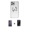 MARSİLYAN™- iPhone 12 Pro Kılıf Pusula Form - Siyah 3D Antistatik Hayalet Cam Ekran Koruyucu + Neon Fosforlu Kamera Lens - BZ