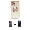 MARSİLYAN™- iPhone 12 Pro Kılıf Pusula Form - Siyah 3D Antistatik Hayalet Cam Ekran Koruyucu + Neon Fosforlu Kamera Lens - BZ