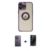 MARSİLYAN™- iPhone 12 Pro Kılıf Pusula Form - Siyah 3D Antistatik Hayalet Cam Ekran Koruyucu + Neon Fosforlu Kamera Lens - BZ