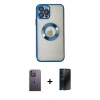 MARSİLYAN™- iPhone 12 Pro Kılıf Pusula Form - Siyah 3D Antistatik Hayalet Cam Ekran Koruyucu + Neon Fosforlu Kamera Lens - BZ