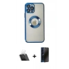 MARSİLYAN™- iPhone 12 Pro Kılıf Pusula Form - Siyah 3D Antistatik Hayalet Cam Ekran Koruyucu + Kamera Lens Koruma Cam - SF