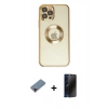 MARSİLYAN™- iPhone 12 Pro Kılıf Pusula Form - Siyah 3D Antistatik Hayalet Cam Ekran Koruyucu + Metal Kamera Lens Koruma Cam - KI
