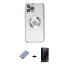 MARSİLYAN™- iPhone 12 Pro Kılıf Pusula Form - Siyah 3D Antistatik Hayalet Cam Ekran Koruyucu + Metal Kamera Lens Koruma Cam - KUYL