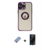 MARSİLYAN™- iPhone 12 Pro Kılıf Pusula Form - Siyah 3D Antistatik Hayalet Cam Ekran Koruyucu + Metal Kamera Lens Koruma Cam - KUYL