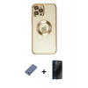 MARSİLYAN™- iPhone 12 Pro Kılıf Pusula Form - Siyah 3D Antistatik Hayalet Cam Ekran Koruyucu + Metal Kamera Lens Koruma Cam - AKYL