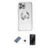 MARSİLYAN™- iPhone 12 Pro Kılıf Pusula Form - Siyah 3D Antistatik Hayalet Cam Ekran Koruyucu + Metal Kamera Lens Koruma Cam - AKYL
