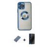 MARSİLYAN™- iPhone 12 Pro Kılıf Pusula Form - Siyah 3D Antistatik Hayalet Cam Ekran Koruyucu + Metal Kamera Lens Koruma Cam - AKYL