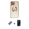 MARSİLYAN™- iPhone 12 Pro Kılıf Pusula Form - Siyah 3D Antistatik Hayalet Cam Ekran Koruyucu + Metal Kamera Lens Koruma Cam - AKYL