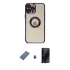 MARSİLYAN™- iPhone 12 Pro Kılıf Pusula Form - Siyah 3D Antistatik Hayalet Cam Ekran Koruyucu + Metal Kamera Lens Koruma Cam - AKYL
