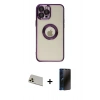 MARSİLYAN™- iPhone 12 Pro Kılıf Pusula Form - Siyah 3D Antistatik Hayalet Cam Ekran Koruyucu + Rainbow Kamera Lens Koruma Cam - GD