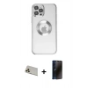 MARSİLYAN™- iPhone 12 Pro Kılıf Pusula Form - Siyah 3D Antistatik Hayalet Cam Ekran Koruyucu + Rainbow Kamera Lens Koruma Cam - GD