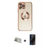 MARSİLYAN™- iPhone 12 Pro Kılıf Pusula Form - Siyah 3D Antistatik Hayalet Cam Ekran Koruyucu + Rainbow Kamera Lens Koruma Cam - GD
