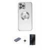 MARSİLYAN™- iPhone 12 Pro Kılıf Pusula Form - Siyah 3D Antistatik Hayalet Cam Ekran Koruyucu + Renkli Kamera Lens Koruma Cam - PE