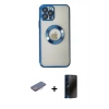 MARSİLYAN™- iPhone 12 Pro Kılıf Pusula Form - Siyah 3D Antistatik Hayalet Cam Ekran Koruyucu + Renkli Kamera Lens Koruma Cam - PE