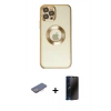 MARSİLYAN™- iPhone 12 Pro Kılıf Pusula Form - Siyah 3D Antistatik Hayalet Cam Ekran Koruyucu + Renkli Kamera Lens Koruma Cam - PE