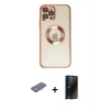 MARSİLYAN™- iPhone 12 Pro Kılıf Pusula Form - Siyah 3D Antistatik Hayalet Cam Ekran Koruyucu + Renkli Kamera Lens Koruma Cam - PE