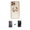 MARSİLYAN™- iPhone 12 Pro Kılıf Pusula Form - Siyah 3D Antistatik Hayalet Cam Ekran Koruyucu + Neon Fosforlu Kamera Lens - SI