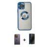 MARSİLYAN™- iPhone 12 Pro Kılıf Pusula Form - Siyah 3D Antistatik Hayalet Cam Ekran Koruyucu + Neon Fosforlu Kamera Lens - SI