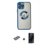 MARSİLYAN™- iPhone 12 Pro Kılıf Pusula Form - Siyah 3D Antistatik Hayalet Cam Ekran Koruyucu + Renkli Kamera Lens Koruma Cam - SI