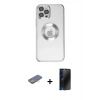 MARSİLYAN™- iPhone 12 Pro Kılıf Pusula Form - Siyah 3D Antistatik Hayalet Cam Ekran Koruyucu + Renkli Kamera Lens Koruma Cam - SI