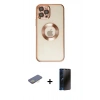 MARSİLYAN™- iPhone 12 Pro Kılıf Pusula Form - Siyah 3D Antistatik Hayalet Cam Ekran Koruyucu + Renkli Kamera Lens Koruma Cam - SI