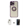 MARSİLYAN™- iPhone 12 Pro Kılıf Pusula Form - Siyah 3D Antistatik Hayalet Cam Ekran Koruyucu + Shine Kamera Lens - GD