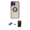 MARSİLYAN™- iPhone 12 Pro Kılıf Pusula Form - Siyah 3D Antistatik Hayalet Cam Ekran Koruyucu + Shine Kamera Lens Koruma Cam - GD